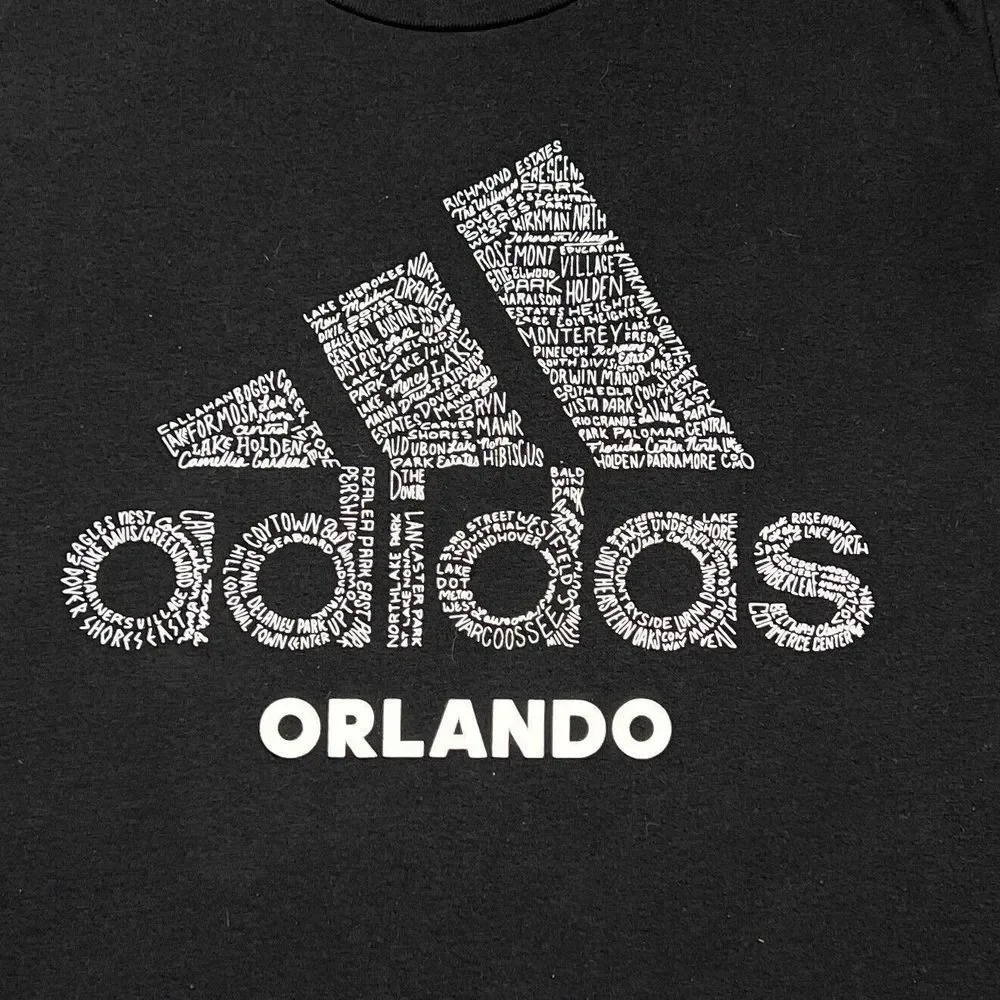 Adidas Orlando Three Stripe T Shirt Adult Size Large L Black Performance Tee‎